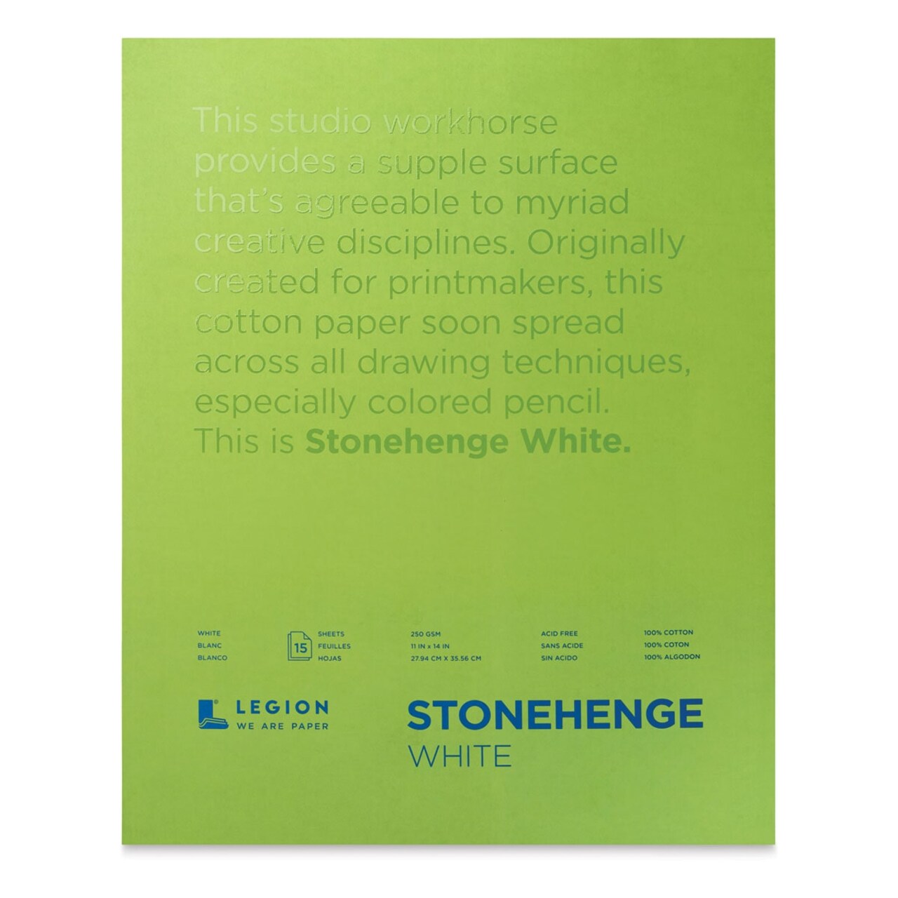Legion Stonehenge Drawing Paper Pad - 11" x 14", White, 15 Sheets